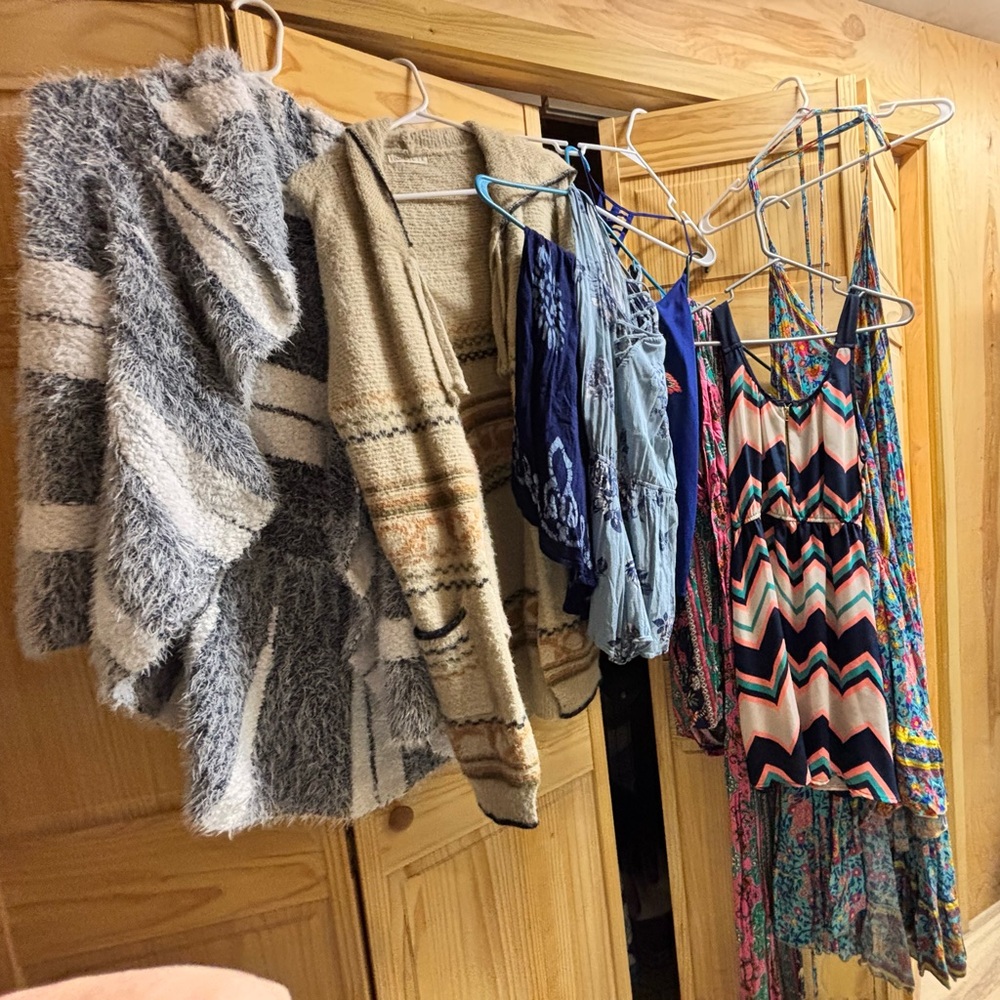 Huge bundle boutique boho dresses, romper, cardigans hooded cozy beautiful